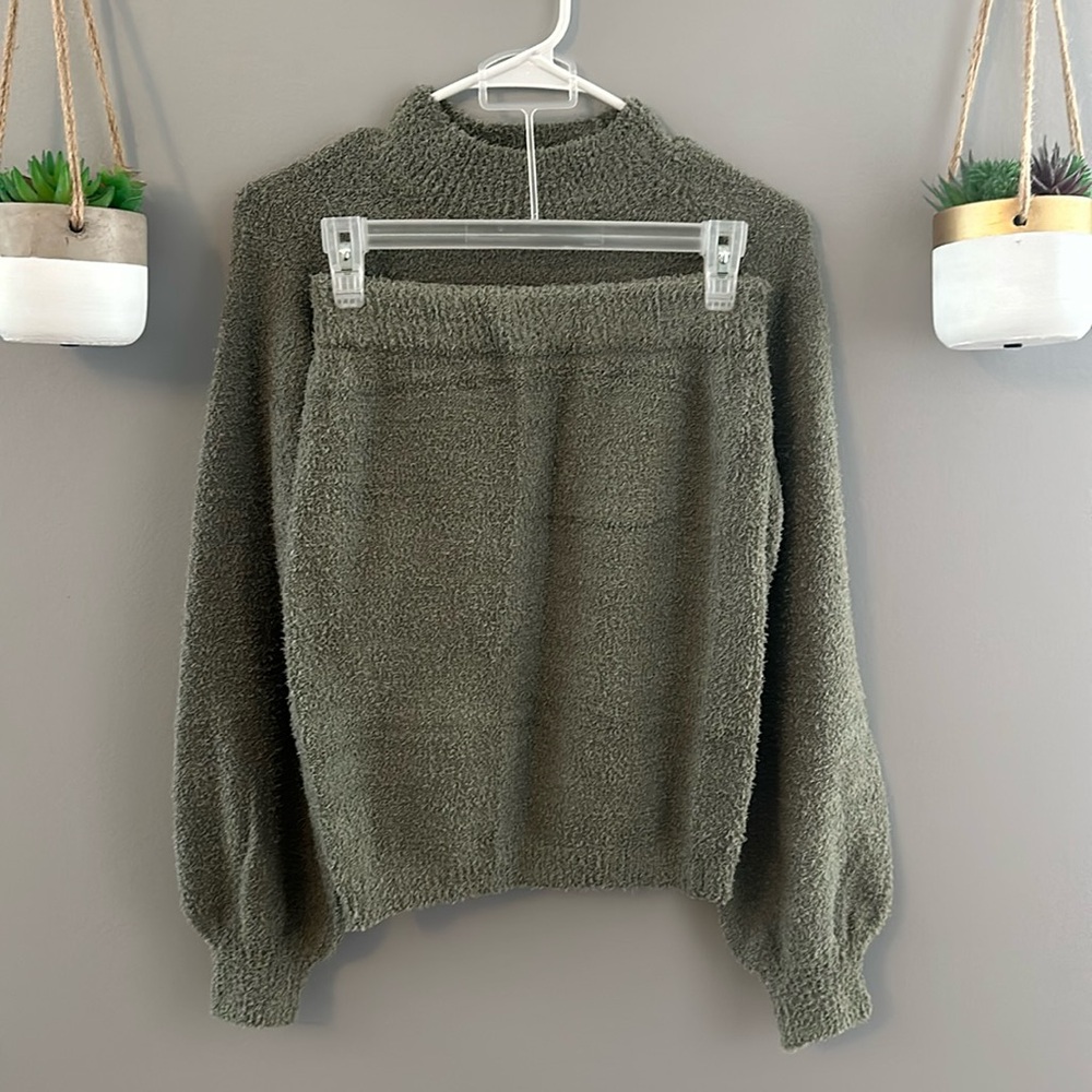 Olive Green Sweater & Skirt Set
